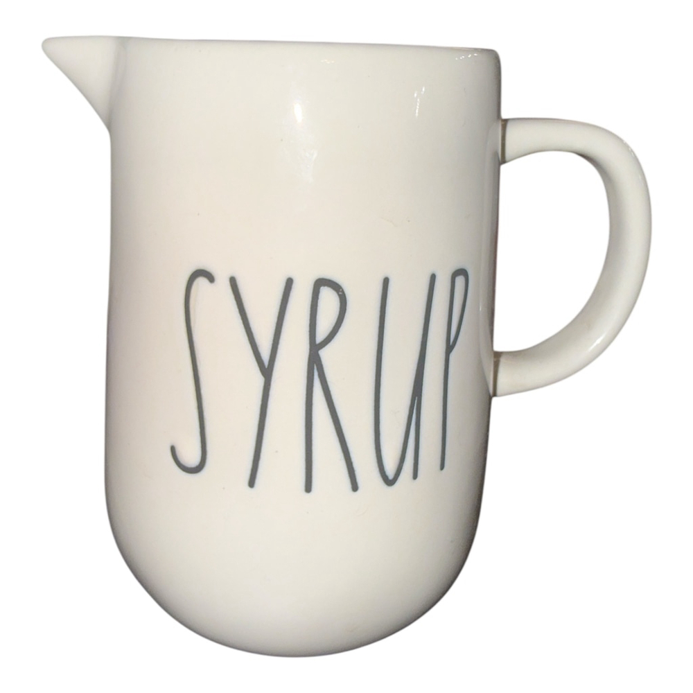 Farmhouse Syrup Pitcher, White Ceramic with Handle and Spout